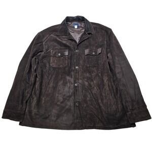 GAP Leather Suede Shirt Jacket Mens 2XL Brown Heavyweight Street Vintage Y2K 90s
